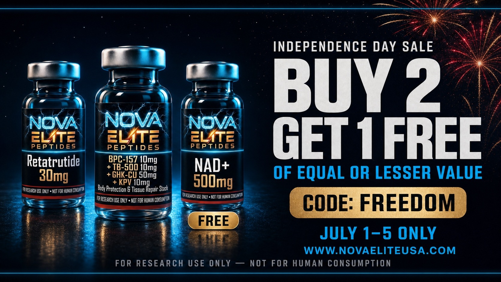 Independence Day Sale — Buy 2 Get 1 Free with code FREEDOM, July 1–5
